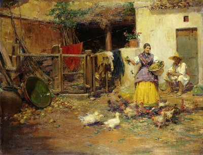 Tavukları beslemek by Jose Benlliure y Gil