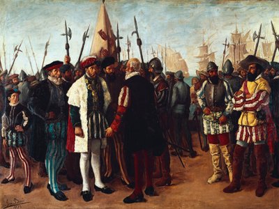 "Fransız Kralı I. François (1494-1547) Valencia limanında " 19. yüzyıl (resim) by Jose Bru Albinana