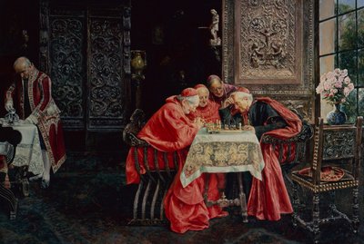 Bir Satranç Oyunu (panelde yağlı boya) by Jose Gallegos Arnosa