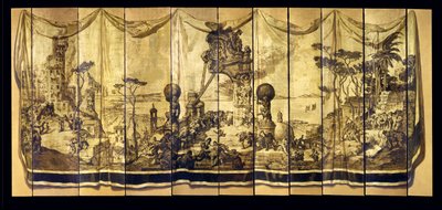 Vision Mediterranea, on bir yapraklı ekran, c.1925 (yaldızlı ahşap panelde yağ) by Jose Maria Sert y Badia