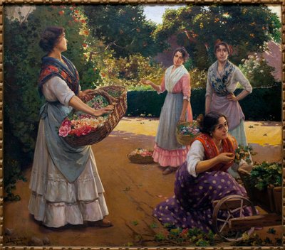 Maria Luisa Parkındaki Çiçekçiler - Jose Rico Cejudo (1864-1939), Tuval Üzerine Yağlıboya Tablo by Jose Rico y Cejudo