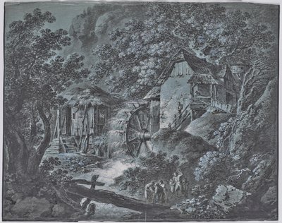 Birkaç kişi ve dev bir hayvanla birlikte bir orman arazisinde değirmen by Josef Abel