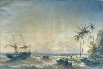 Güney Denizi Adaları açıklarında savaş gemisi by Josef Carl Berthold Püttner