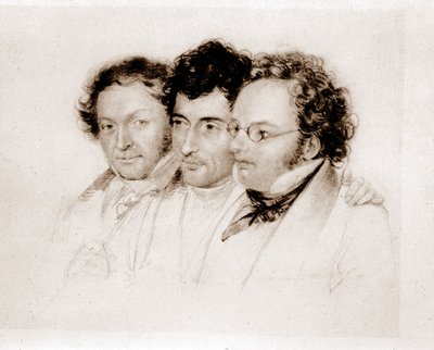 Soldan sağa: Jenger, Httenbrenner ve F. Schubert. Acquarelle, Feltscher. by Josef Eduard Teltscher