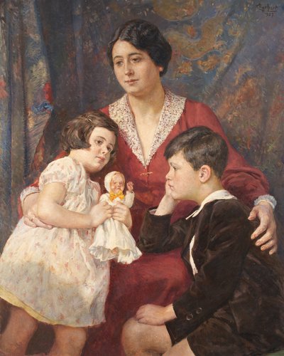 Bayan Hirsch, çocukları ile by Josef Engelhart