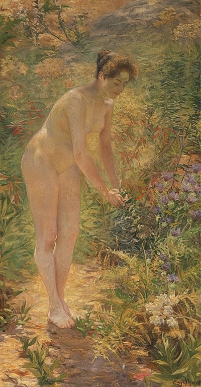 Bahçede çıplak duran kadın. 1900 civarında by Josef Engelhart