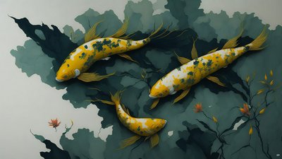 mürekkeple boyama: Koi-Karpfish_gold_01 by Josef Johann Michel