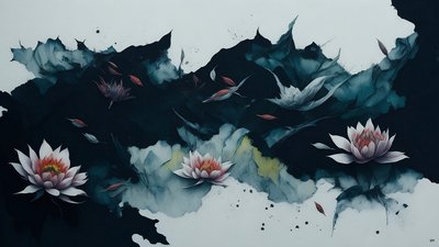 mürekkep boyama: waterlili-black_01 by Josef Johann Michel