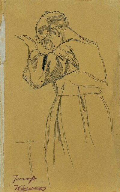 Diz çökmüş kadın figürü by Josef Wawra