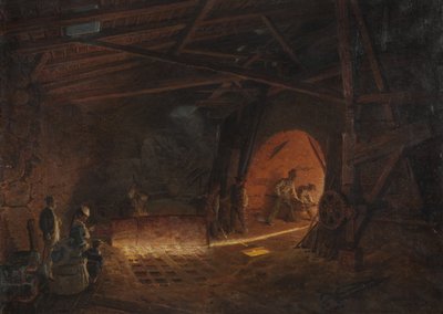 Acierie - Ironworks, Wallander, Josef Wilhelm (1821-1888). Tuval üzerine yağlıboya by Josef Wilhelm Wallander