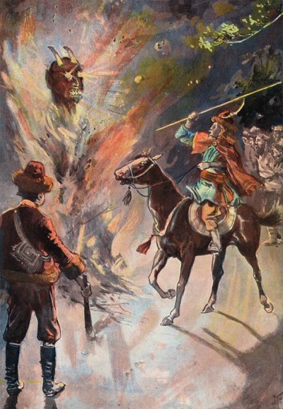 Robinson Crusoe: Tartar idolünün yok edilmesi (renkli taş) by Joseph (after) Finnemore