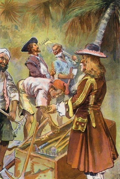 Robinson Crusoe: Her erkeğe bir kazma küreği verdim (renkli taş) by Joseph (after) Finnemore