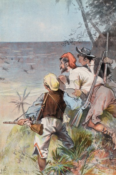 Robinson Crusoe: Vahşiler tarafından istila edildi (renkli taş) by Joseph (after) Finnemore