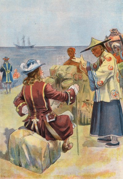 Robinson Crusoe: Çinli tüccarlarla ticaret (renkli taş) by Joseph (after) Finnemore
