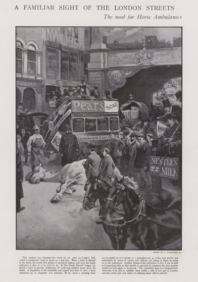 Londra sokaklarında atlı ambulans ihtiyacı (litho) by Joseph (after) Finnemore