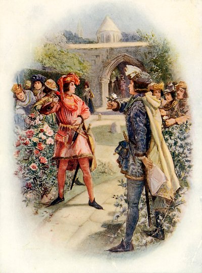 Kırmızı gül ve beyaz (renkli lito) by Joseph (after) Finnemore