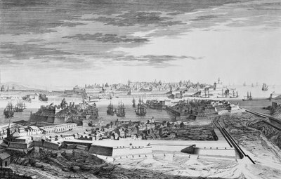 Cotonere tarafında Malta şehrinin bir görünümü, c.1750 (gravür) by Joseph (after) Goupy