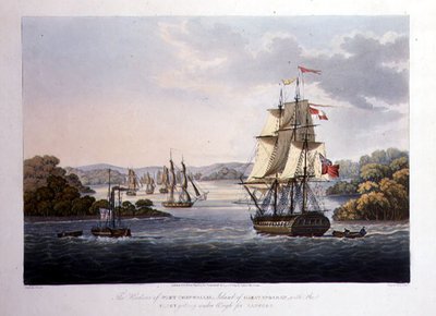 Port Cornwallis Limanı. Büyük Andaman Adası, Filo Rangoon için Tartılıyor, G. Hunt tarafından oyulmuş, pub. Kingsbury & Co., Londra tarafından by Joseph (after) Moore