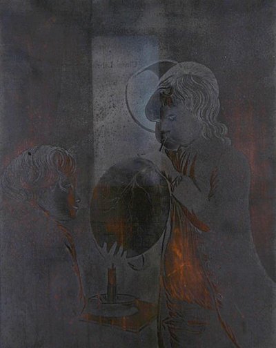 Mum Işığında Mesane Üfleyen İki Oğlan İçin Plaka, Peter Perez Burdett (1735-93) (aquatint) (bkz. 272306) by Joseph (after) Wright of Derby