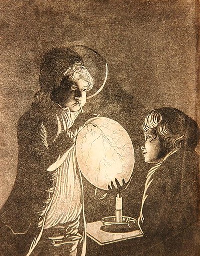 Mum Işığında Mesane Üfleyen İki Çocuk, Peter Perez Burdett (1735-93) (aquatint) by Joseph (after) Wright of Derby