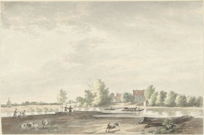 Schoonhoven yakınlarındaki Lek'teki feribot evi by Joseph Adolf Schmetterling