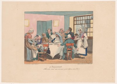 Gezelschap aan tafel aan het vasten Dalga mı geçiyorsun? Dünden beri oruç tutuyoruz (nesnedeki başlık) Ongemakken (dizi adı) Dezavantaj (nesne üzerinde seri başlığı) by Joseph Ambroise Jobard