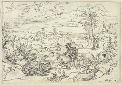 Aziz George ve Ejderha ve Monte Soratte ile manzara by Joseph Anton Koch