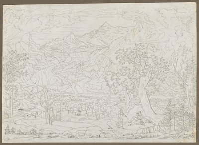 Ön Planda Avcı ve Köylü Kız ile Grindelwald Buzulu by Joseph Anton Koch