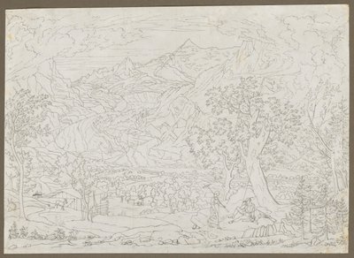 Ön Planda Avcı ve Köylü Kız ile Grindelwald Buzulu, yaklaşık. 1823. by Joseph Anton Koch