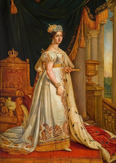 Kraliçe Therese taç giyme töreni kıyafetiyle. (ayrıca 63816 numaralı resme bakınız) by Joseph Carl Stieler