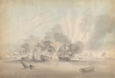 Savaş Sahnesi: Zırhlılar, Fırkateynler ve Korvetler; Batan Tekne ve Kayık by Joseph Cartwright