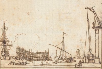 Rıhtım Sahnesi: Muhtelif Boylarda Tekne ve Gemiler; Gemi İnşa; Operatörlü Pully Benzeri Makineler by Joseph Cartwright