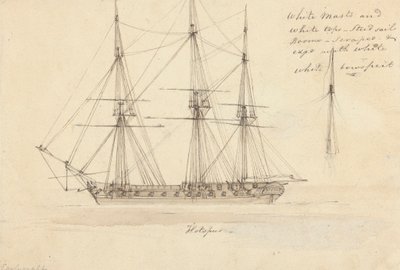 Tekli Korvetin Yandan Görünümü ve Tek Direğin Üstü, Hotspur by Joseph Cartwright