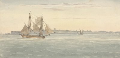 Tek Birlik (?) Arka Planda Şehrin Ana Hatlarına Karşı Başka Bir Yelkenli Gemi by Joseph Cartwright