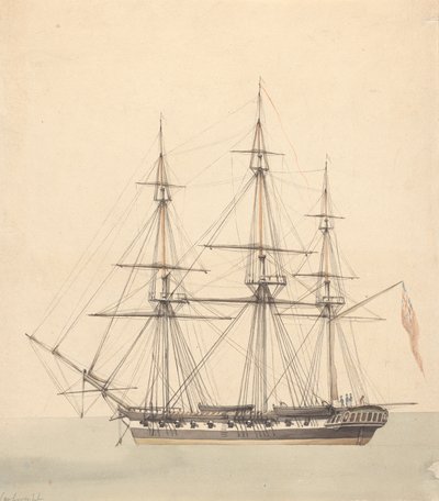 Deniz Üniformalı Üç Figür ve Union Jack ile Tek Korvet (?) by Joseph Cartwright