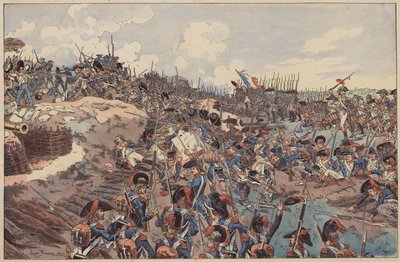 Battle of Jemappes, French Revolutionary Wars, 6 November 1792 (colour litho) by Joseph Charles (after) Beuzon