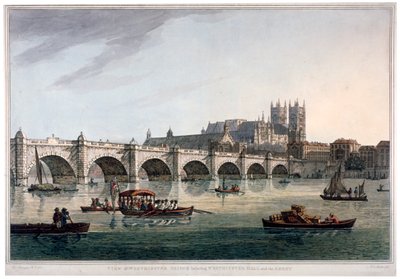 Westminster Köprüsü, Westminster Abbey ve Westminster Hall, Londra, 1789. by Joseph Constantine Stadler
