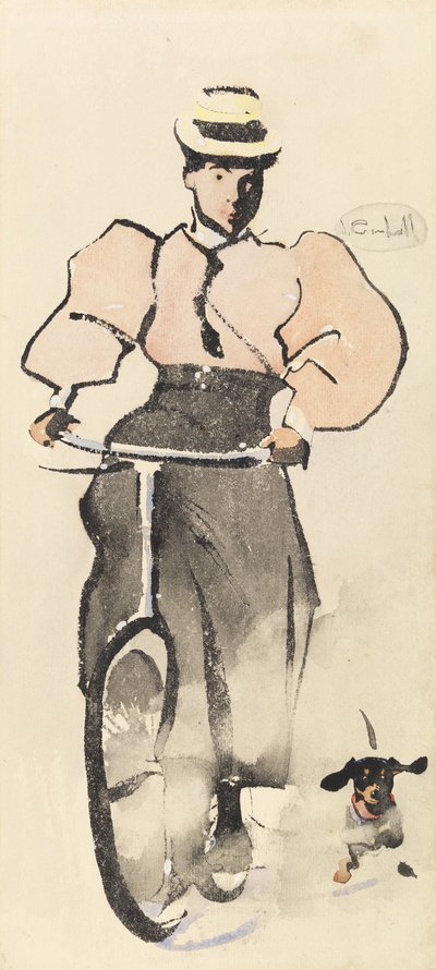 Bisikletli Kız, 1896 dolayları (kağıt üzerine suluboya) by Joseph Crawhall