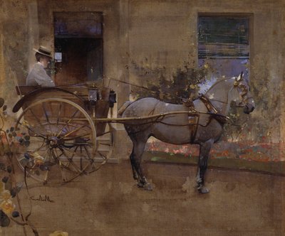 Mürebbiye Arabası (keten üzerine guaş) by Joseph Crawhall