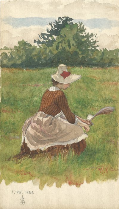 Sahilde çimen toplayan kadın 1.VIII.1886, 1886 (kağıt üzerinde kalem & wc) by Joseph Edward Southall