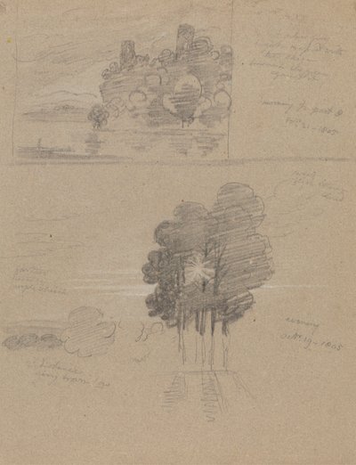 İki Kale ve Ağaç Taslağı; Sabah ve akşam by Joseph Farington