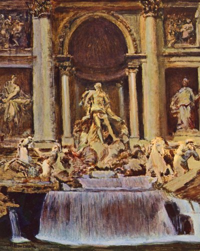 Roma: Trevi Çeşmesi (renkli lito) by Joseph Felix Bouchor