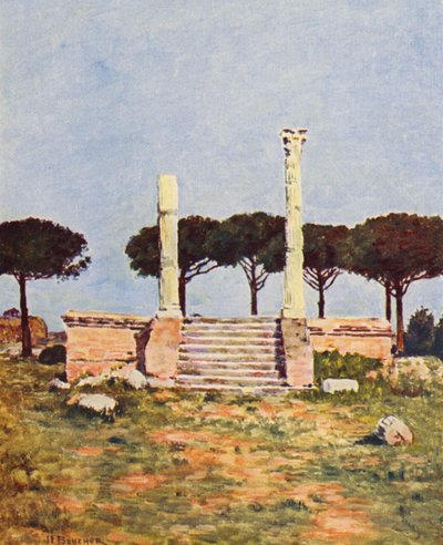 Roma: Ostia, Piazza dei Corporatori (renkli taş baskı) by Joseph Felix Bouchor