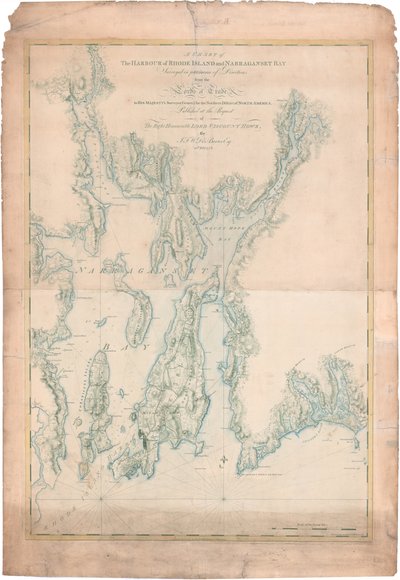 Rhode Island Limanı ve Narragansett Körfezi Haritası by Joseph Frederick Wallet DesBarres