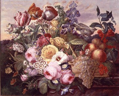 Çiçekler ve üzümlerle natürmort, 1880 by Joseph Goblet