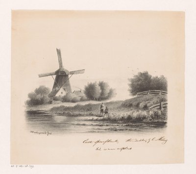 Değirmen ve iki balıkçı ile manzara by Joseph Hartogensis