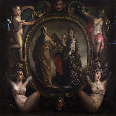 Kartuşta üç alegorik figür (tuval üzerine yağlı boya) by Joseph Heintz