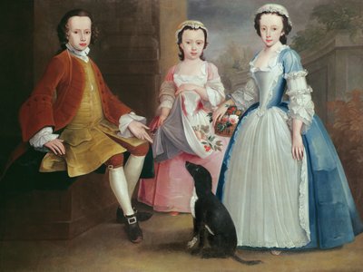 Sara, Anna ve Evan Davies köpekleriyle birlikte by Joseph Highmore