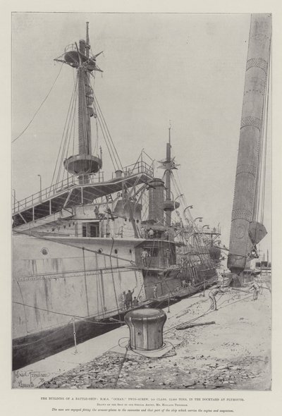 Bir Savaş Gemisinin İnşası, HMS Ocean, Çift Vidalı, 1. Sınıf, 12.950 Ton, Plymouth Tersanesinde by Joseph Holland Tringham