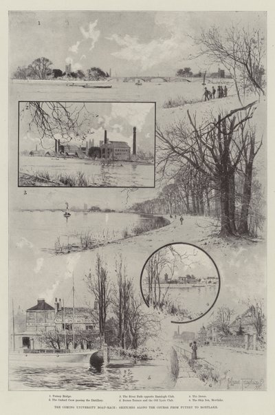 The Coming University Boat-Race, Sketches along the Course from Putney to Mortlake  by Joseph Holland Tringham